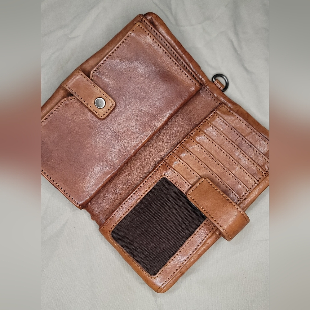 VILENCA Holland Cognac Woven Leather Bifold Clutch Wallet Wristlet🌵